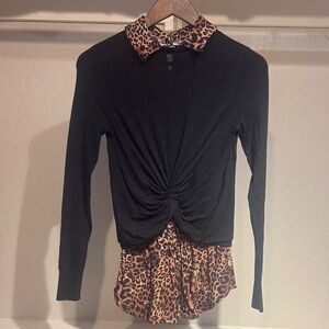 Veronica Beard Black and Leopard Print Women's Top